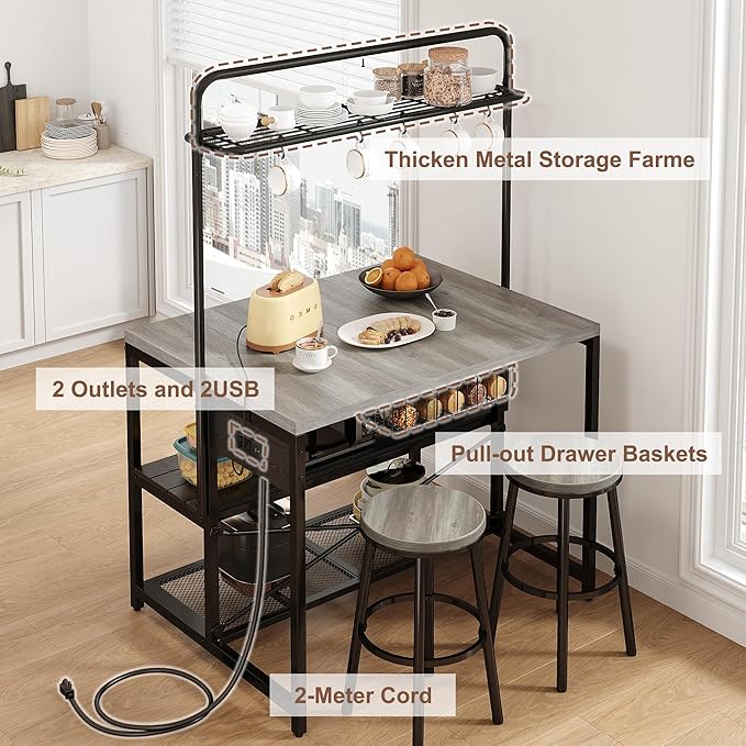 46" Large Kitchen Island Table Baker Rack - Image 3
