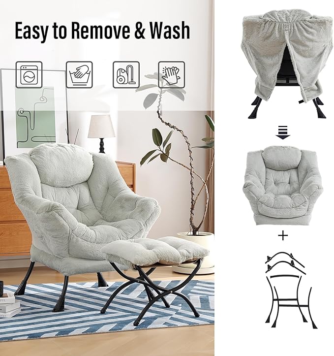 Lazy Chair with Ottoman, Modern Chair with Folding Footrest, Lounge Accent Chair - Image 5