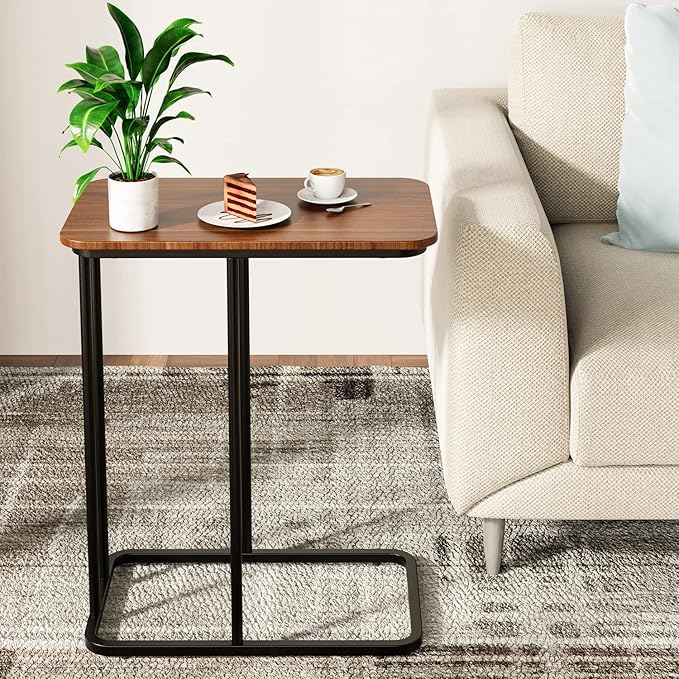 C Shaped Side Table, Small End Table MDF Black Walnut Coffee Table, Modern by DorrissJewelry