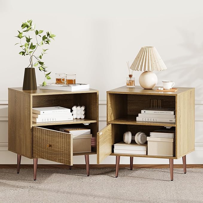 Wood Night Stand Set 2, Modern Bedside Table - Image 3