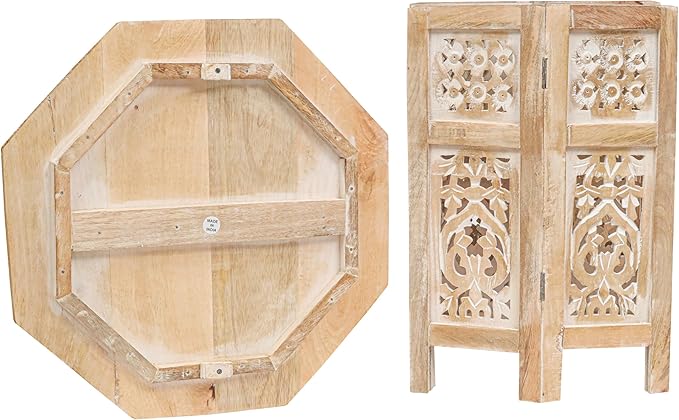 The Wooden Town Side Tables– Hand Carved Vintage Boho Folding End Tables - Image 5
