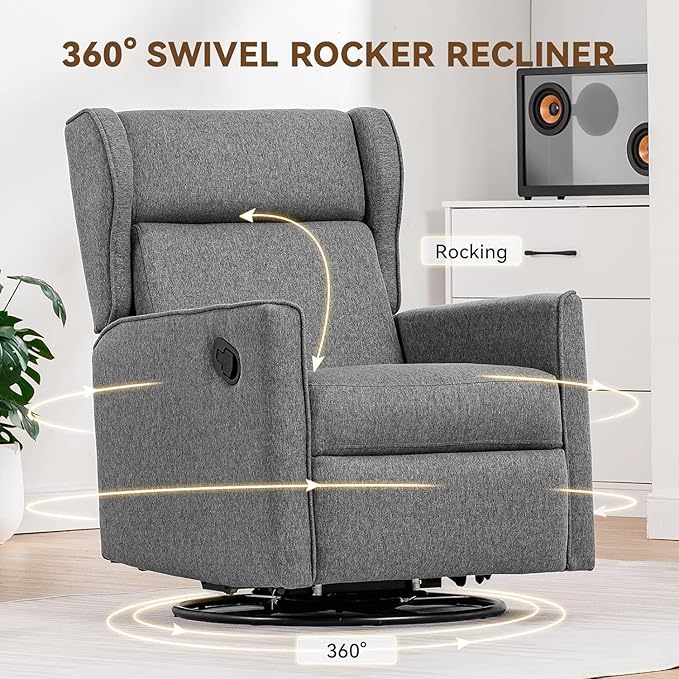 COMHOMA Rocking Recliner Chair, Swivel Glider Reclining Single Sofa Manual - Image 4