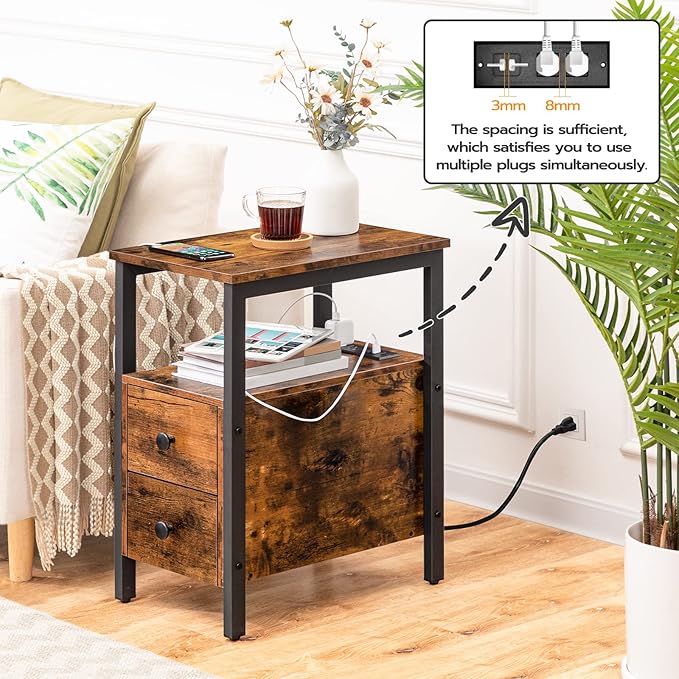 HOOBRO End Table with Charging Station, Narrow Side Table with 2 Drawer & Power - Image 4
