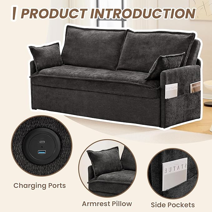 Furnimart 59.5" Queen Size Pull Out Sofa Bed, 3 in 1 Convertible Sleeper Bed - Image 5