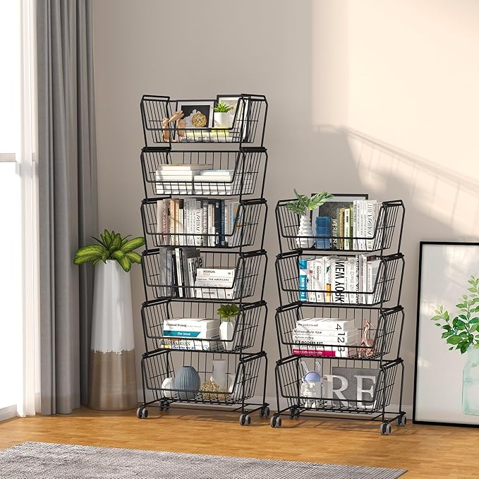 PUSDON Stackable Metal Storage Carts, Dual Use Shelf - Image 4