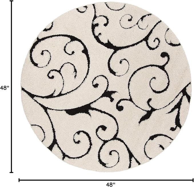 SAFAVIEH Florida Shag Collection 4' Round Ivory / Black SG455 Scrolling Vine - Image 2