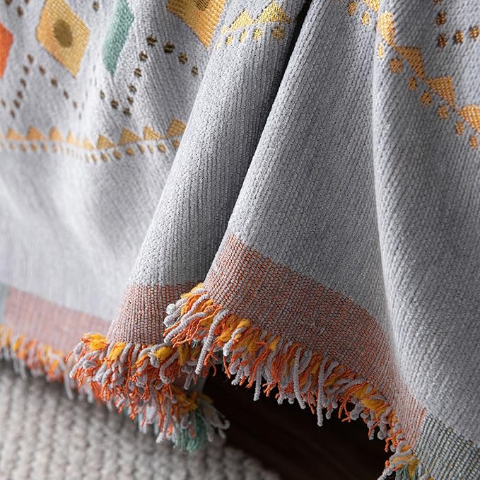 STACYPIK Boho Gray Jacquard Couch Cover, Sofa Cover - Image 5