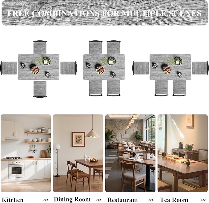 5 Piece Dining Table Set, Modern Metal&Wood Kitchen Dinner Table - Image 3