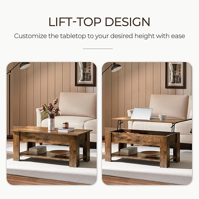 Yaheetech Vintage Coffee Table, Lift Top Coffee Table - Image 4