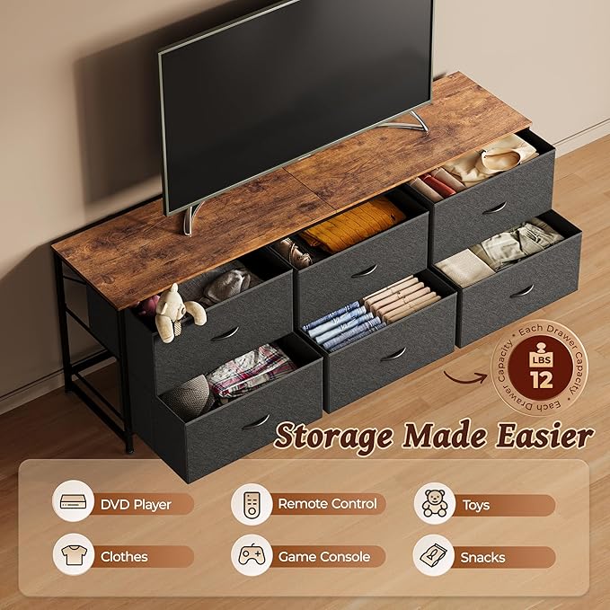 Huuger 63 Inch Long Dresser for Bedroom, Wide TV Stand for 55, 70 Inch TV - Image 6