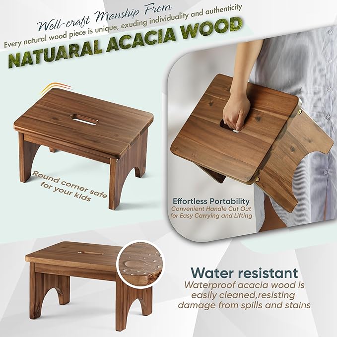 Wooden Step Stool, 9in One Step Stool - Image 2