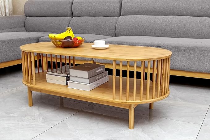 VaeFae Oval Coffee Table, Bamboo Coffee Table - Image 2