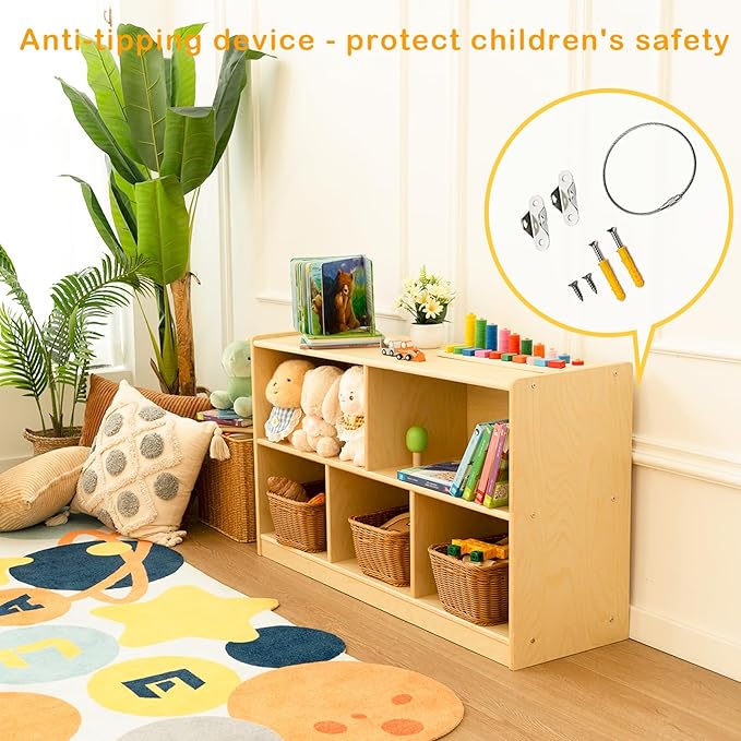 Kids Bookshelf and Toy Storage Shelf, Wooden Montessori Bookshelf, 2-Tier Toy - Image 5