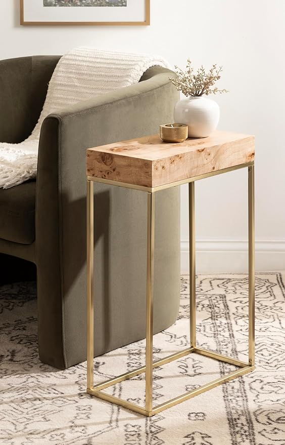 Kate and Laurel Karlsen Modern Wood and Metal Burlwood Narrow Side Table; 16 x - Image 2
