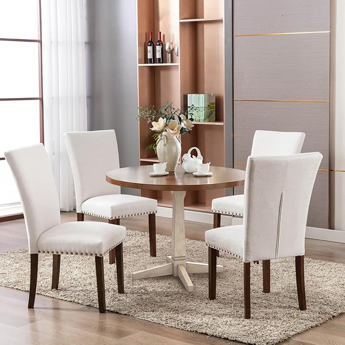 COLAMY Upholstered Dining Chairs Set of 4, Parsons Style Linen Beige Accent - Image 9