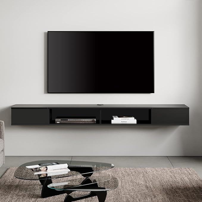 WAMPAT 70 inch Black Floating TV Stand, Entertainement Center Wall Mount by WAMPAT