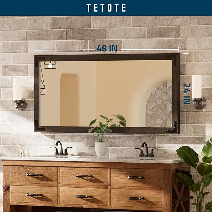 TETOTE 48 x 24 Black Wood Framed Mirror - Image 7