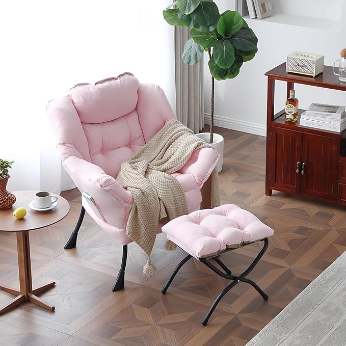 Lazy Chair with Folding Ottoman, Modern Accent Lounge Armchair with Armrests - Image 6
