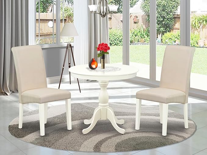 East West Furniture AMBA3-LWH-01 3 Piece Modern Dining Table Set Contains a - Image 2