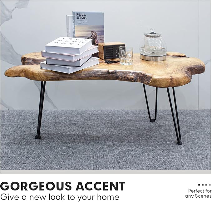 Natural Wood Edge Contemporary Coffee Cocktail Table, Live Edge Coffee Table - Image 6