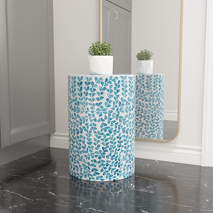 PEMAR Mother of Pearl Inlaid Cylinder Drum End Table Nacre Capiz Shell Side - Image 4