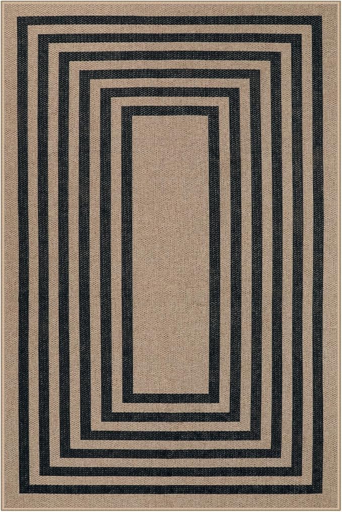 Lahome Modern Geometric Easy Jute Entryway Rug, 4x6 Black Washable Carpet - Image 8