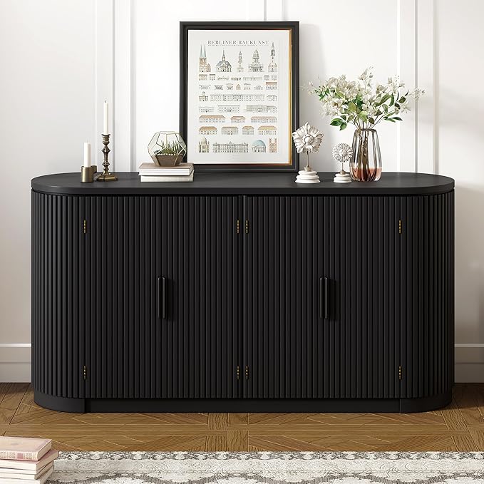 Merax 63" Large Sideboard, Vertical Striped Storage Cabinet - Image 3