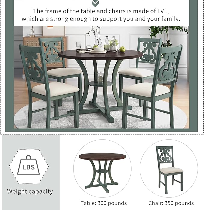 Merax 5 Piece Round Dining Table Set 4 Retro Chairs - Image 3
