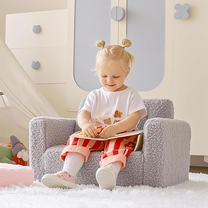 ALIMORDEN 2-in-1 Flip Out Cuddly Sherpa Toddler Couch, Convertible Sofa to - Image 2