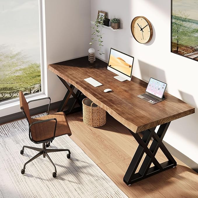 Solid Wood Computer Desk Study Office Desk 55" Writing Desk, Modern Simple by QZYJKJ