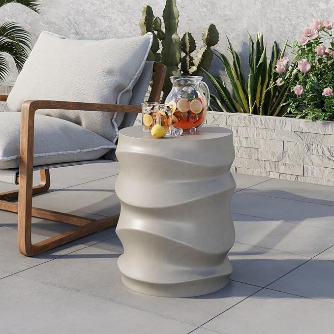 COSIEST Set of 2 Outdoor Side Table, 2 Pieces Concrete Table - Image 2