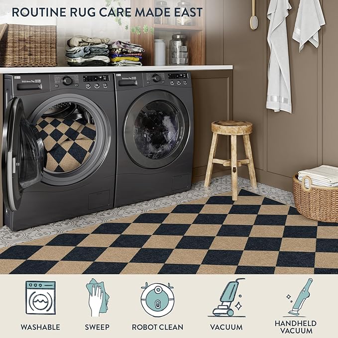 Lahome Checkered Easy Jute Runner Rug, 2x8 Hallway Kitchen Runner Rug Non Slip - Image 6