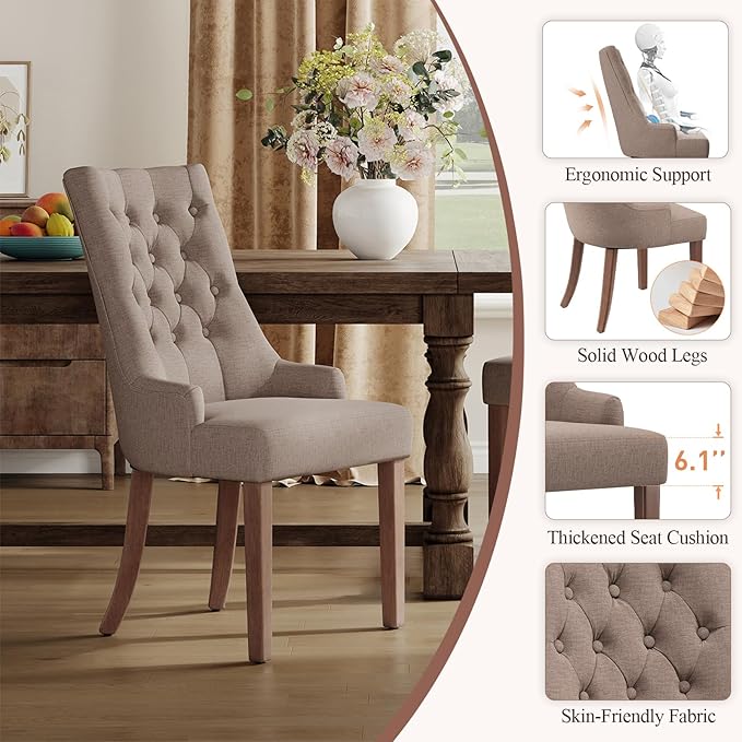 COLAMY Wingback Upholstered Dining Chairs Set of 4, Fabric Side Dining Room - Image 4
