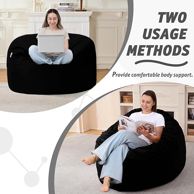 3FT Bean Bag Chair with Ultra Soft Velvet Cover Bean Bag Sofa with Memory Foam - Image 5