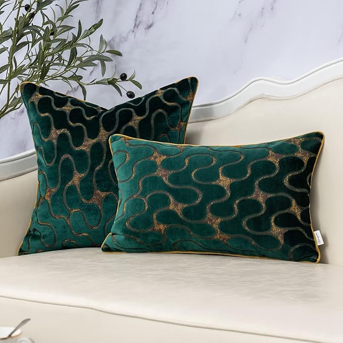 Yangest Green Square Throw Pillow Cover Wavy Velvet Cushion Cover Modern - Image 5