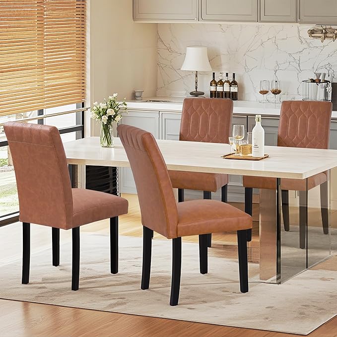 VECELO Upholstered Dining Chairs Set of 2, Modern PU Leather Accent Parsons - Image 6
