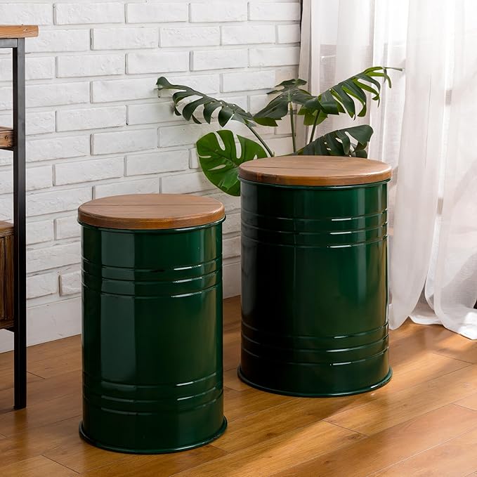 Glitzhome Farmhouse Accent Side Table, Metal Storage Stool Ottoman - Image 5