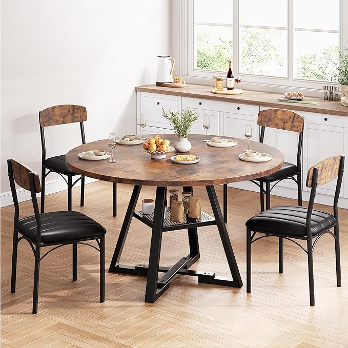 Round Dining Table Set for 4, Kitchen Table and Chairs for 4, Circle Table - Image 3