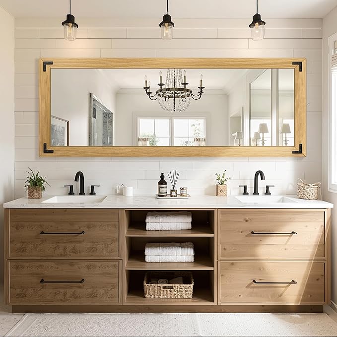 Full Length Mirror with Wooden Frame, Hanging or Leaning Wall-Mounted - Image 8