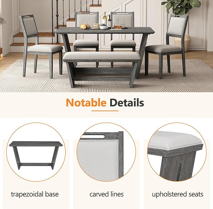 Merax 6-Piece Retro Dining Set, 1 Rectangular Table - Image 4