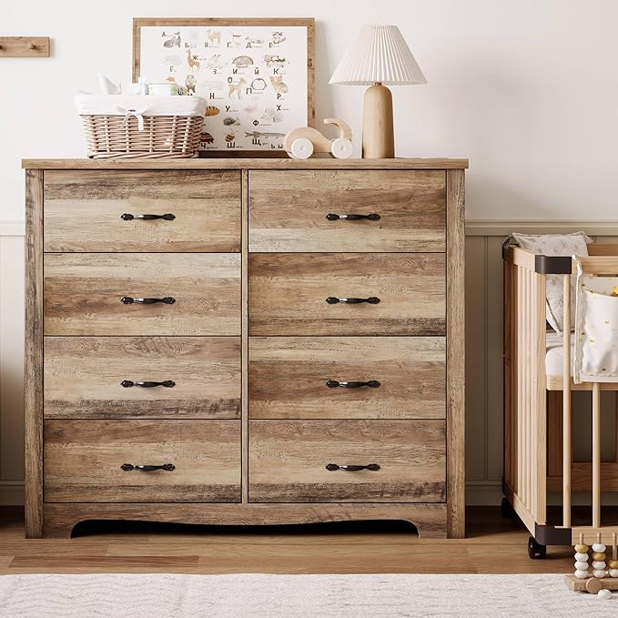 LINSY HOME 8 Drawers Dresser for Bedroom, Living Room, Rustic Brown - Image 4