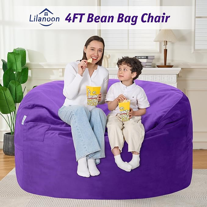 4FT Bean Bag Chair with Ultra Soft Velvet Cover Bean Bag Sofa with Memory Foam - Image 3