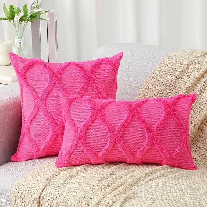 decorUhome Throw Pillow Covers 24x24 Inch Set of 2, Soft Plush Faux Fur Wool - Image 4