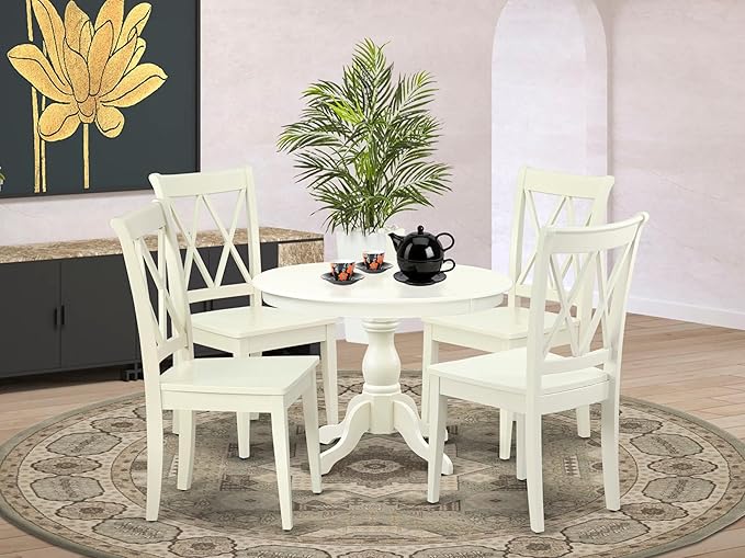 East West Furniture HBCL5-LWH-W 5 Piece Dining Set Includes a Round Dining Room - Image 2