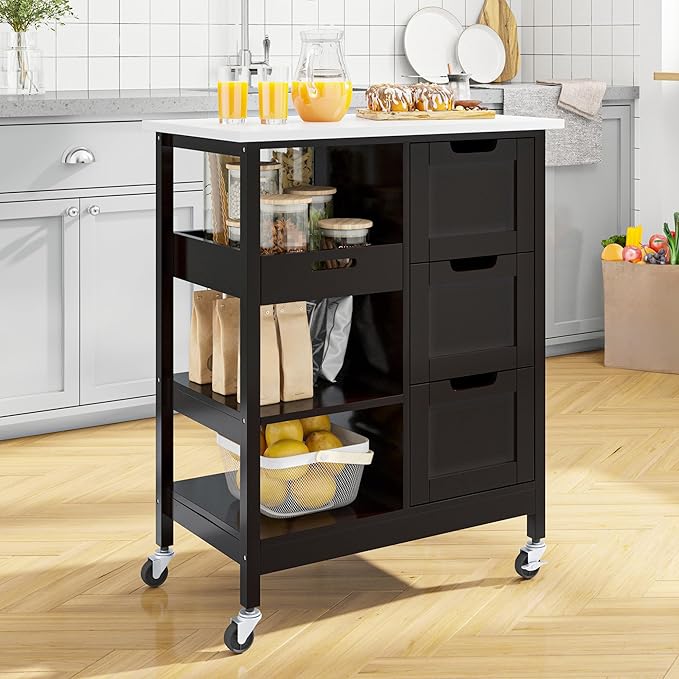 YITAHOME Small Solid Wood Top Kitchen Island Cart on Wheels by YITAHOME