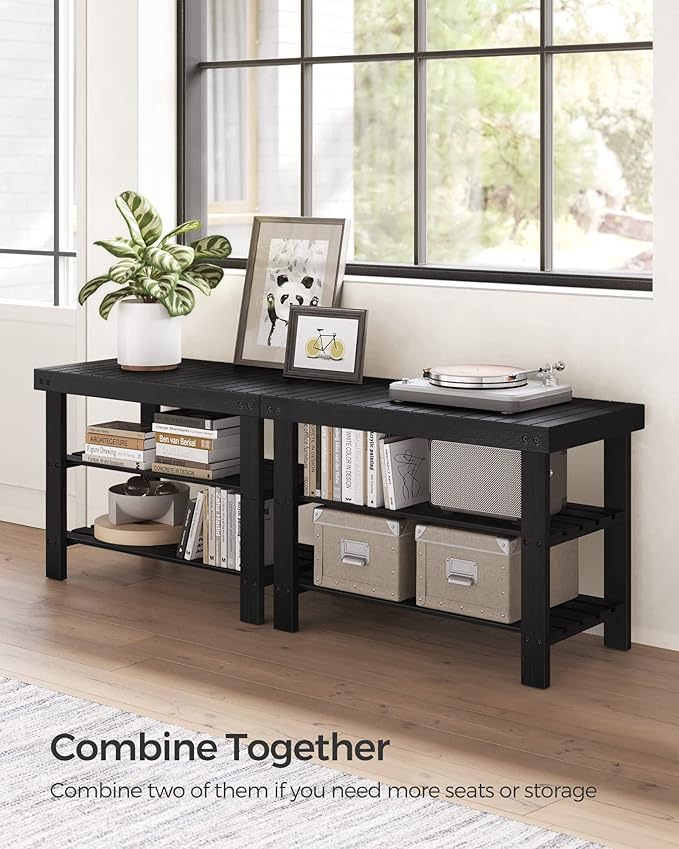 SONGMICS Shoe Rack Bench, 3-Tier Bamboo Shoe Storage Organizer, Entryway Bench - Image 6