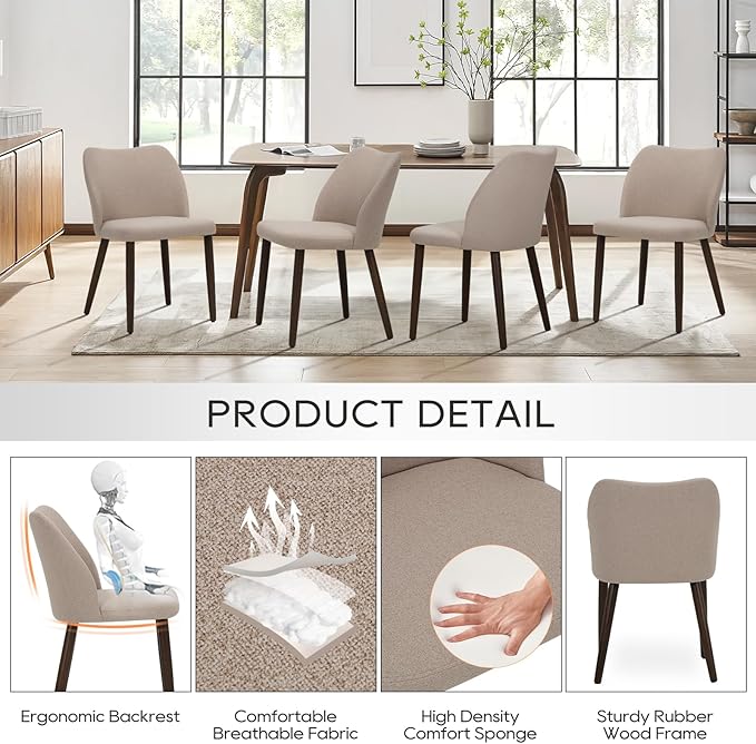 COLAMY Upholstered Dining Chairs Set of 2, Modern Fabric Dining Room Kitchen - Image 3