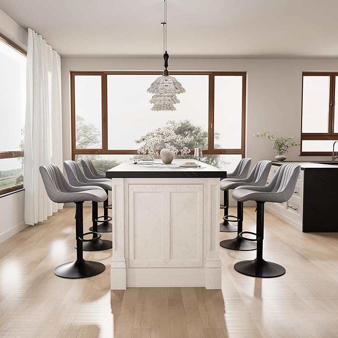 YOUNIKE Grey Bar Stools Set of 2 Kitchen Counter Height Barstools - Image 9