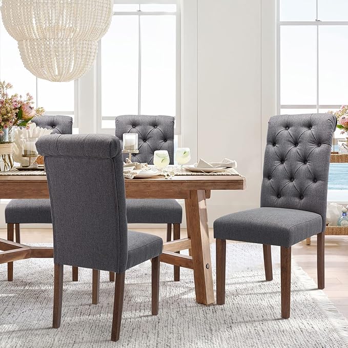COLAMY Button Tufted Dining Chairs Set of 4, Parsons Upholstered Fabric Dining by COLAMYINC