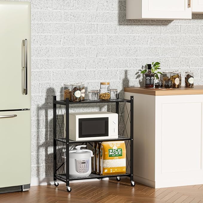 ALANNG Storage Shelves with Wheels, Bookshelf with Storage, No Assembly Metal - Image 2